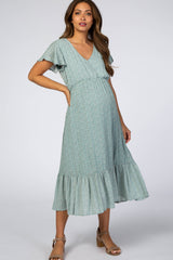 Mint Dot Print Ruffle Maternity Midi Dress