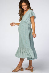 Mint Dot Print Ruffle Maternity Midi Dress