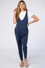 Navy V-Neck Maternity Jumpsuit