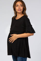 Black Ruffle Babydoll Maternity Top