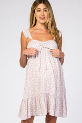 Lavender Floral Ruffle Sleeveless Maternity Mini Dress