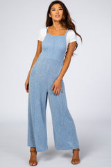 Blue Ribbed Wide Leg Jumpsuit