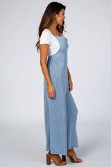 Blue Ribbed Wide Leg Jumpsuit