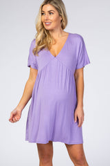 Lavender V-Neck Dolman Maternity Dress