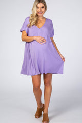 Lavender V-Neck Dolman Maternity Dress