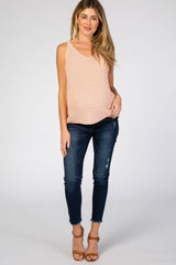 Light Pink V-Neck Maternity Sweater Tank Top