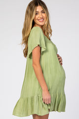 Light Olive Smocked Ruffle Maternity Dress