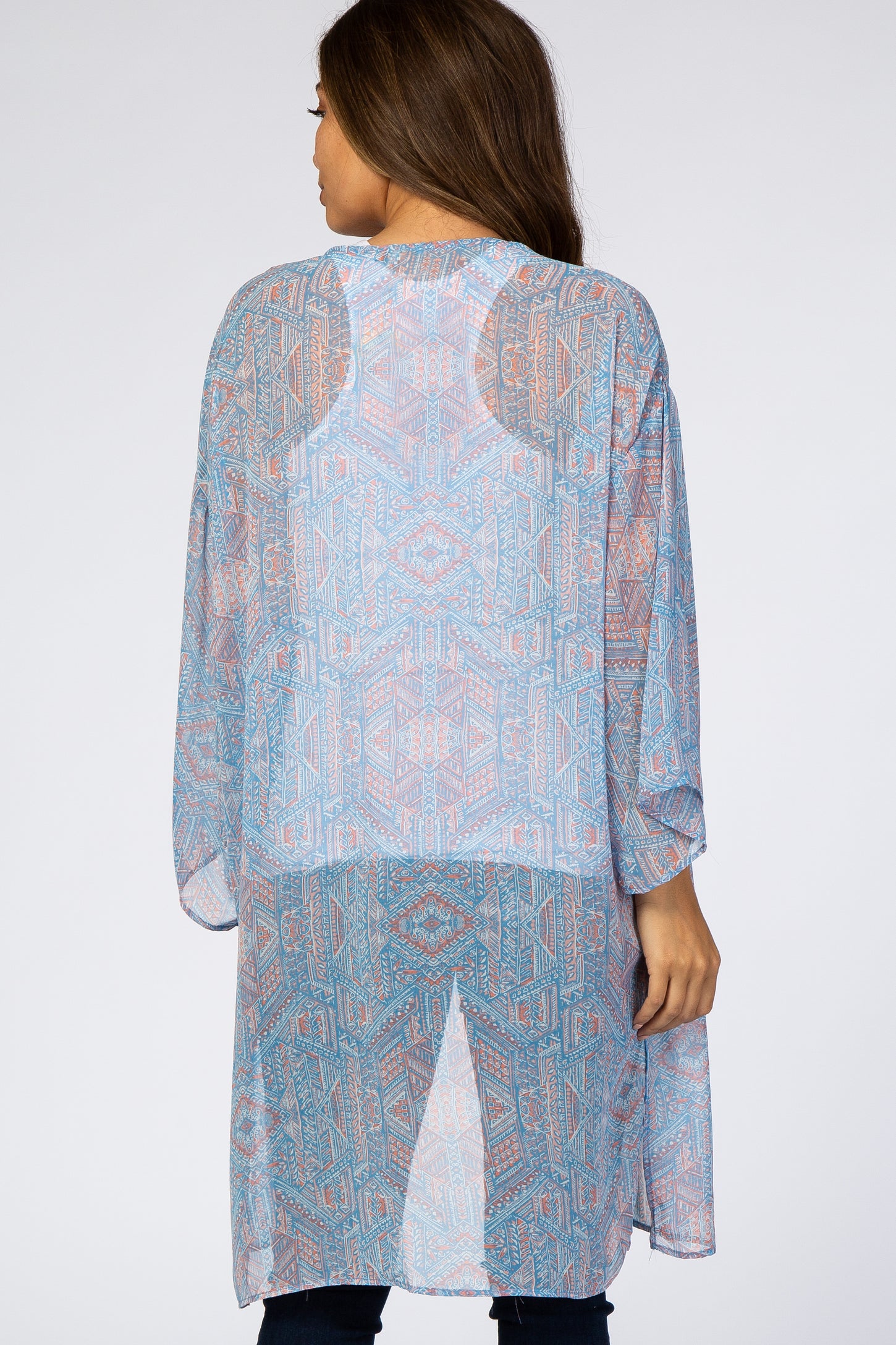 Blue Printed 3/4 Sleeve Maternity Coverup