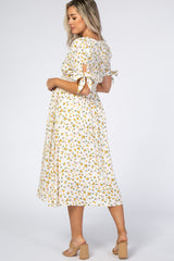 Ivory Floral Tie Sleeve Maternity Midi Dress