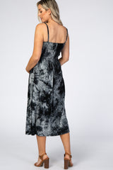 Charcoal Black Tie Dye Smocked Maternity Midi Dress