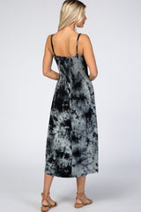 Charcoal Black Tie Dye Smocked Midi Dress