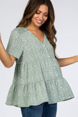 Mint Animal Print Tiered Maternity Top