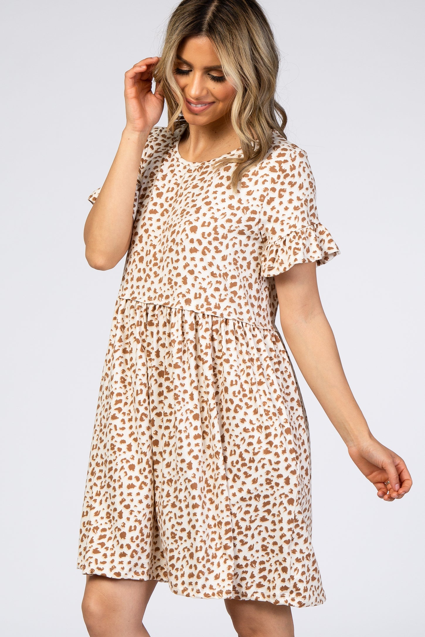 Mocha Leopard Print Babydoll Dress