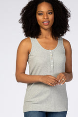 Heather Grey Ribbed Button Front Tank Top