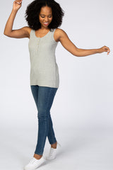 Heather Grey Ribbed Button Front Tank Top