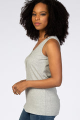 Heather Grey Ribbed Button Front Tank Top