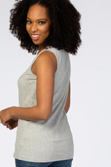 Heather Grey Ribbed Button Front Tank Top