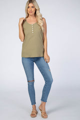 Light Olive Ribbed Button Front Tank Top