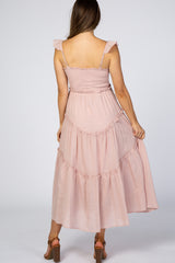 Light Pink Smocked Ruffle Accent Maternity Dress