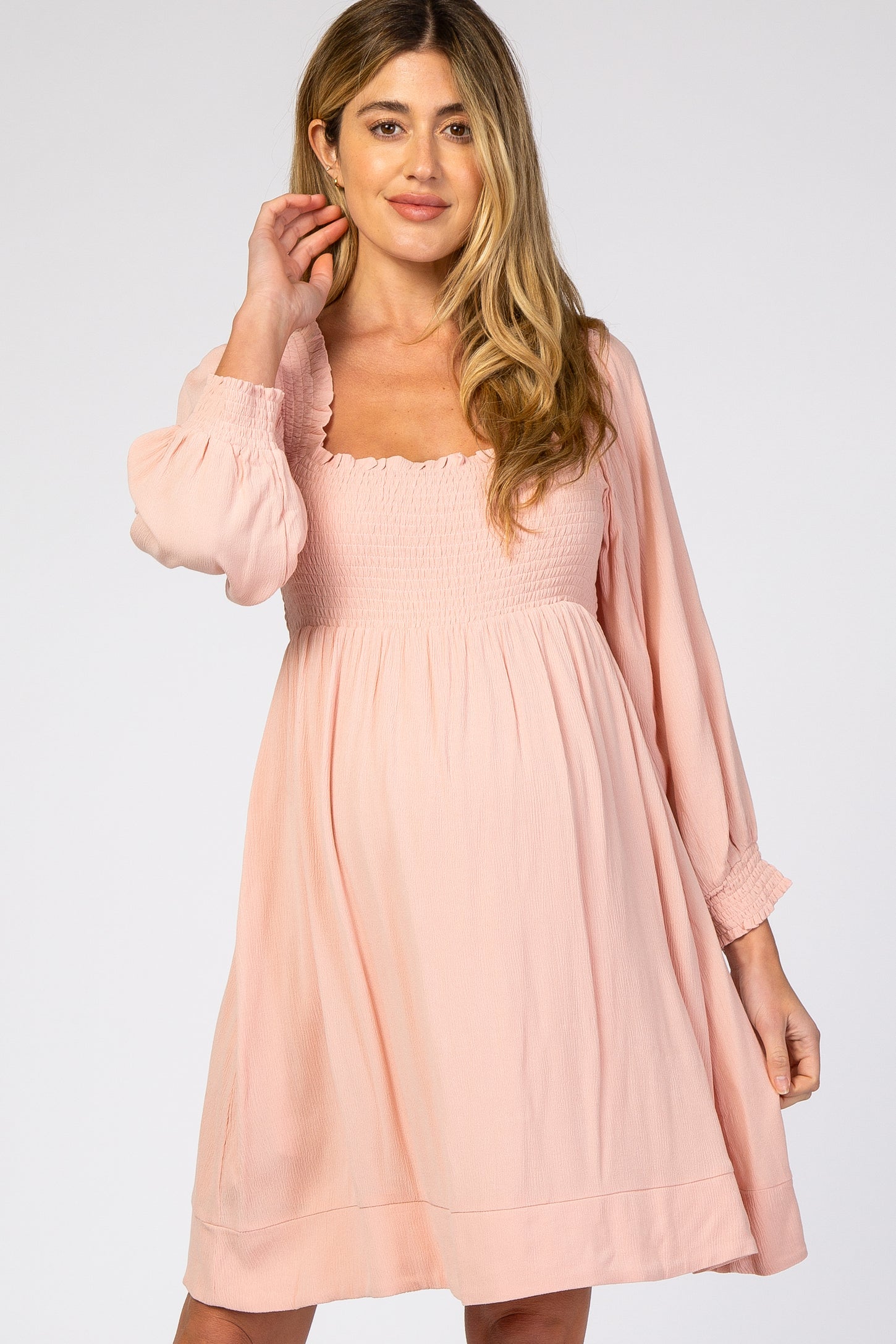 Light Pink Smocked Maternity Mini Dress