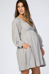 Light Grey Smocked Maternity Mini Dress