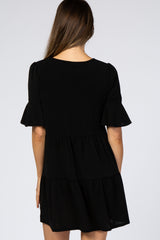 Black Tiered Ruffle Sleeve Maternity Dress