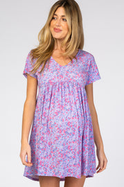 Lavender Floral Short Sleeve Maternity Dress