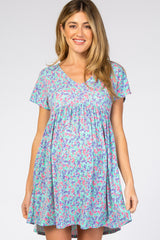 Aqua Floral Short Sleeve Maternity Dress