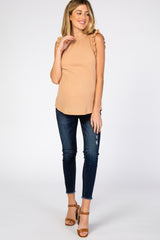 Yellow Mock Neck Ruffle Sleeve Maternity Top