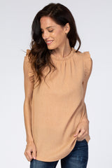 Yellow Mock Neck Ruffle Sleeve Maternity Top