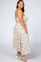 Cream Floral Halter Neck Plus Maxi Dress