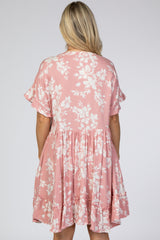 Pink Floral Ruffle Accent Maternity Dress