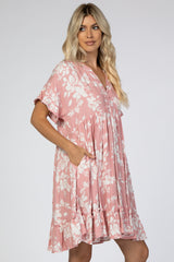 Pink Floral Ruffle Accent Dress