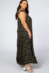 Black Floral Ruffle Strap Plus Maxi Dress