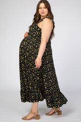 Black Floral Ruffle Strap Maternity Plus Maxi Dress