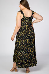 Black Floral Ruffle Strap Maternity Plus Maxi Dress