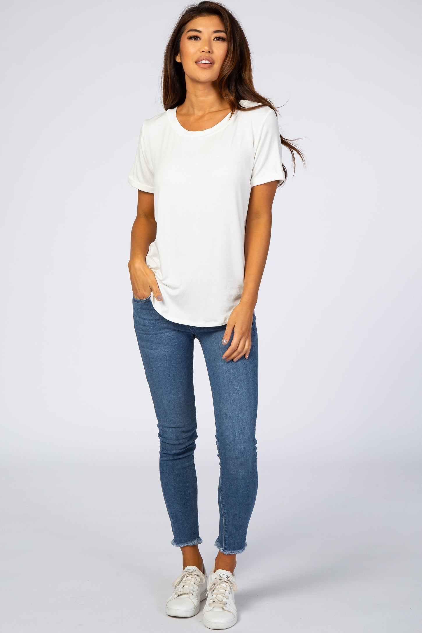 Ivory Rolled Cuff Short Sleeve Top