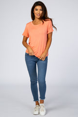 Coral Rolled Cuff Short Sleeve Top
