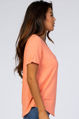 Coral Rolled Cuff Short Sleeve Top