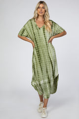 Olive Tie Dye Round Hem Midi Dress