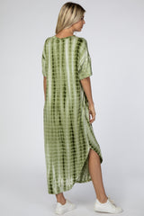 Olive Tie Dye Round Hem Midi Dress