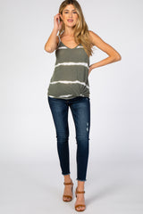 Olive Tie Dye Striped Maternity Tank Top