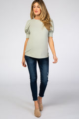 Mint Puff Sleeve Maternity Top