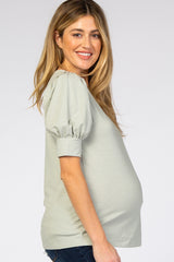 Mint Puff Sleeve Maternity Top