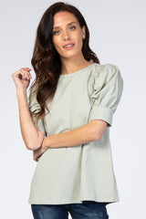 Mint Puff Sleeve Maternity Top