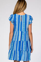 Royal Blue Multi-Printed Tiered Maternity Dress