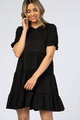 Black Tiered Short Sleeve Dress