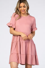 Pink Tiered Short Sleeve Dress