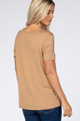 Camel Scoop Neck Pocket Top