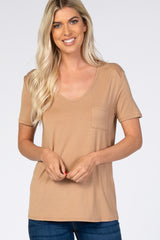 Camel Scoop Neck Pocket Top